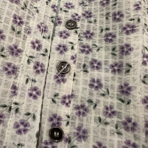 Listiel Long Sleeve Wome's Button Down Oversized Top with Lavender Flowers Sz S - Picture 4 of 8